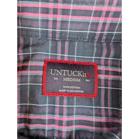 UNTUCKit Men’s 100% Cotton Regular Fit Blue Plaid Button Down Size Medium - Picture 5 of 7